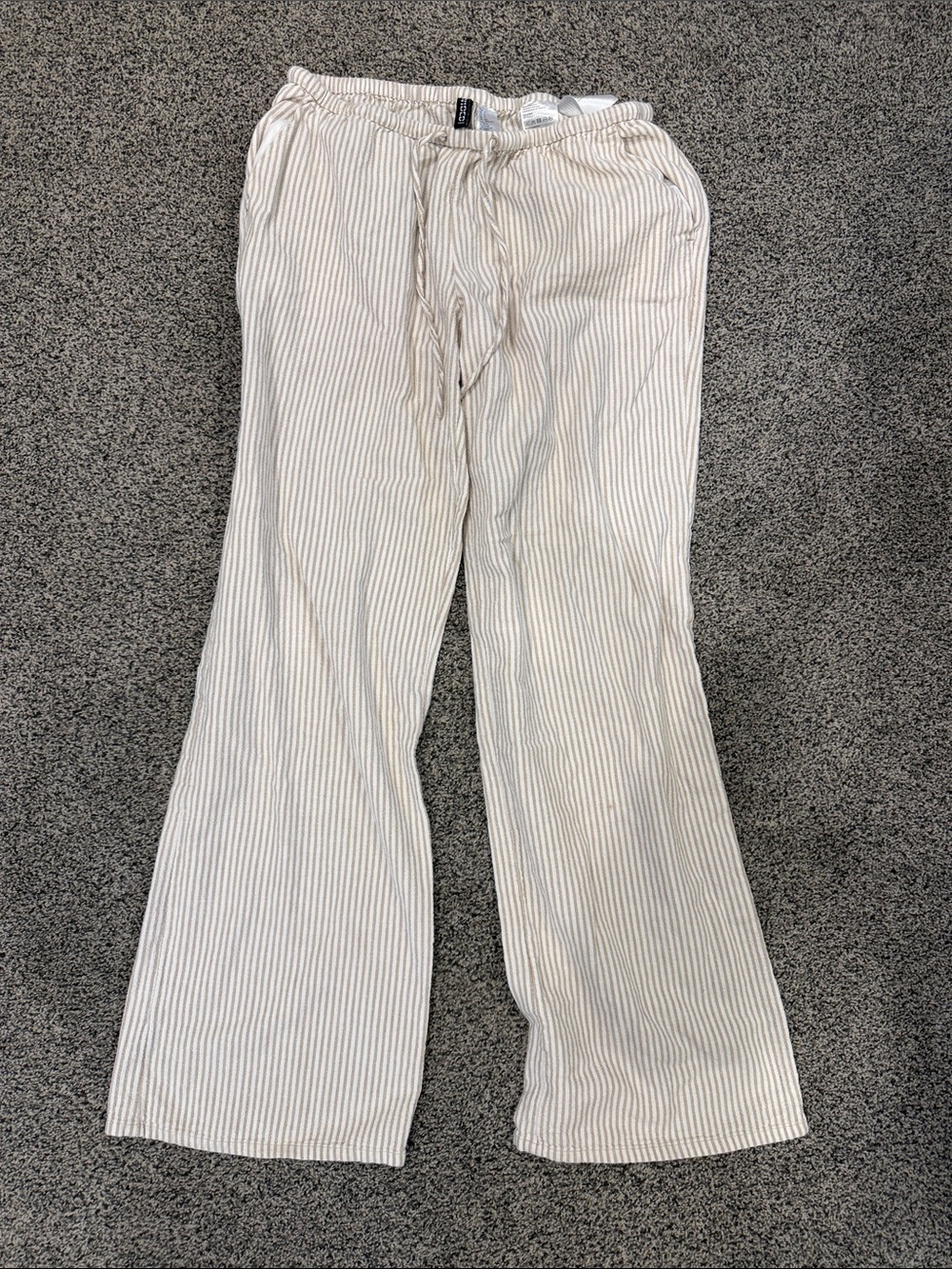 H&M Beige and White Striped Linen Pants